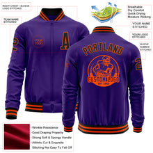 Load image into Gallery viewer, Custom Purple Black-Orange Bomber Varsity Letterman Zipper Jacket