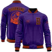 Load image into Gallery viewer, Custom Purple Black-Orange Bomber Varsity Letterman Zipper Jacket