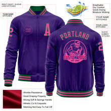 Load image into Gallery viewer, Custom Purple Pink-Kelly Green Bomber Varsity Letterman Zipper Jacket