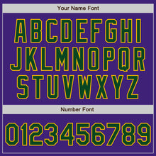 Load image into Gallery viewer, Custom Purple Green-Gold Bomber Varsity Letterman Zipper Jacket