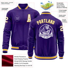 Load image into Gallery viewer, Custom Purple White-Gold Bomber Varsity Letterman Zipper Jacket