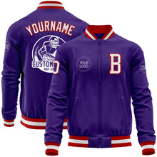Load image into Gallery viewer, Custom Purple White-Red Bomber Varsity Letterman Zipper Jacket