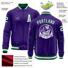 Load image into Gallery viewer, Custom Purple White-Kelly Green Bomber Varsity Letterman Zipper Jacket
