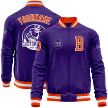 Load image into Gallery viewer, Custom Purple Orange-White Bomber Varsity Letterman Zipper Jacket