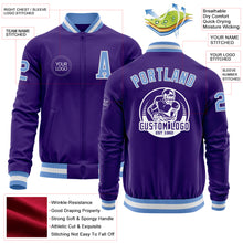 Load image into Gallery viewer, Custom Purple Light Blue-White Bomber Varsity Letterman Zipper Jacket