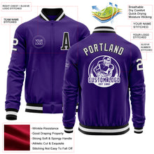 Load image into Gallery viewer, Custom Purple White-Black Bomber Varsity Letterman Zipper Jacket