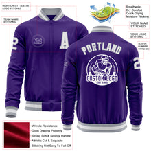 Load image into Gallery viewer, Custom Purple White-Gray Bomber Varsity Letterman Zipper Jacket