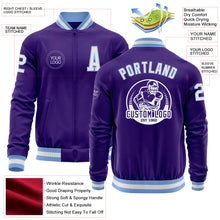 Load image into Gallery viewer, Custom Purple White-Light Blue Bomber Varsity Letterman Zipper Jacket