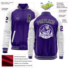 Load image into Gallery viewer, Custom Purple Black-White Bomber Varsity Letterman Two Tone Zipper Jacket