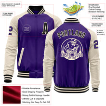 Load image into Gallery viewer, Custom Purple Black-Cream Bomber Varsity Letterman Two Tone Zipper Jacket