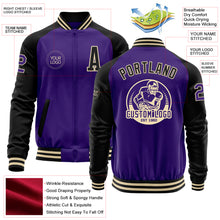 Load image into Gallery viewer, Custom Purple Black-Cream Bomber Varsity Letterman Two Tone Zipper Jacket