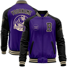 Load image into Gallery viewer, Custom Purple Black-Cream Bomber Varsity Letterman Two Tone Zipper Jacket