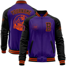 Load image into Gallery viewer, Custom Purple Black-Orange Bomber Varsity Letterman Two Tone Zipper Jacket