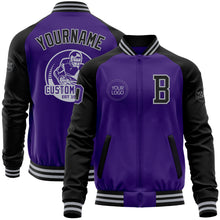Load image into Gallery viewer, Custom Purple Black-Gray Bomber Varsity Letterman Two Tone Zipper Jacket