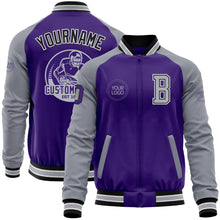 Load image into Gallery viewer, Custom Purple Gray-Black Bomber Varsity Letterman Two Tone Zipper Jacket