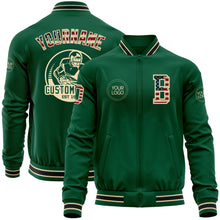 Load image into Gallery viewer, Custom Kelly Green Vintage USA Flag Cream-Black Bomber Varsity Letterman Zipper Jacket