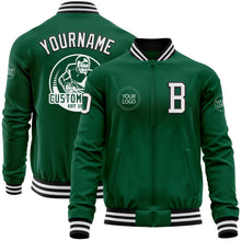 Load image into Gallery viewer, Custom Kelly Green White-Black Bomber Varsity Letterman Zipper Jacket