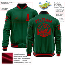 Load image into Gallery viewer, Custom Kelly Green Red-Black Bomber Varsity Letterman Zipper Jacket