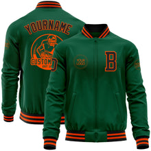 Load image into Gallery viewer, Custom Kelly Green Black-Orange Bomber Varsity Letterman Zipper Jacket