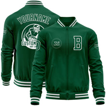 Load image into Gallery viewer, Custom Kelly Green White Bomber Varsity Letterman Zipper Jacket