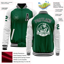 Load image into Gallery viewer, Custom Kelly Green Black-White Bomber Varsity Letterman Two Tone Zipper Jacket