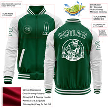 Load image into Gallery viewer, Custom Kelly Green White Bomber Varsity Letterman Two Tone Zipper Jacket