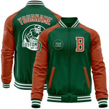 Load image into Gallery viewer, Custom Kelly Green Texas Orange-White Bomber Varsity Letterman Two Tone Zipper Jacket