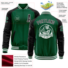 Load image into Gallery viewer, Custom Kelly Green Black-White Bomber Varsity Letterman Two Tone Zipper Jacket