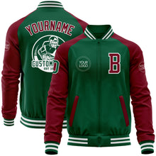 Load image into Gallery viewer, Custom Kelly Green Crimson-White Bomber Varsity Letterman Two Tone Zipper Jacket