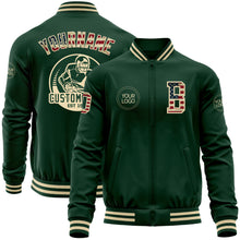 Load image into Gallery viewer, Custom Green Vintage USA Flag-Cream Bomber Varsity Letterman Zipper Jacket