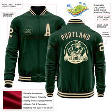 Load image into Gallery viewer, Custom Green Cream-Black Bomber Varsity Letterman Zipper Jacket