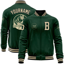 Load image into Gallery viewer, Custom Green Cream-Black Bomber Varsity Letterman Zipper Jacket