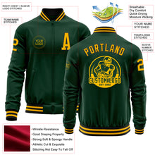 Load image into Gallery viewer, Custom Green Gold-Black Bomber Varsity Letterman Zipper Jacket