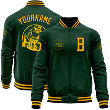 Load image into Gallery viewer, Custom Green Gold-Black Bomber Varsity Letterman Zipper Jacket