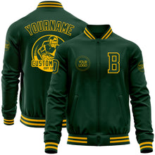 Load image into Gallery viewer, Custom Green Gold Bomber Varsity Letterman Zipper Jacket