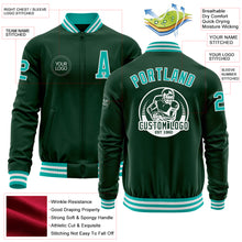 Load image into Gallery viewer, Custom Green Aqua-White Bomber Varsity Letterman Zipper Jacket