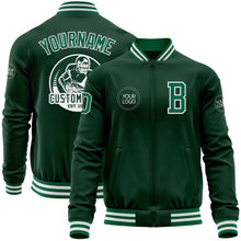 Load image into Gallery viewer, Custom Green Kelly Green-White Bomber Varsity Letterman Zipper Jacket