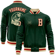 Load image into Gallery viewer, Custom Green Cream-Red Bomber Varsity Letterman Zipper Jacket