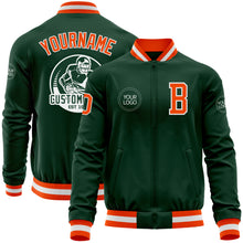 Load image into Gallery viewer, Custom Green Orange-White Bomber Varsity Letterman Zipper Jacket