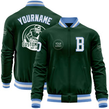 Load image into Gallery viewer, Custom Green White-Light Blue Bomber Varsity Letterman Zipper Jacket