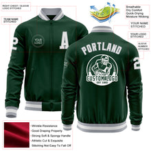 Load image into Gallery viewer, Custom Green White-Gray Bomber Varsity Letterman Zipper Jacket