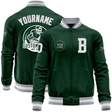 Load image into Gallery viewer, Custom Green White-Gray Bomber Varsity Letterman Zipper Jacket