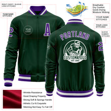 Load image into Gallery viewer, Custom Green Purple-White Bomber Varsity Letterman Zipper Jacket