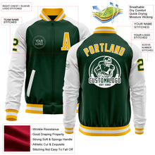 Load image into Gallery viewer, Custom Green Gold-White Bomber Varsity Letterman Two Tone Zipper Jacket