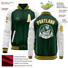Load image into Gallery viewer, Custom Green White-Gold Bomber Varsity Letterman Two Tone Zipper Jacket