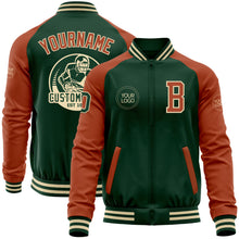Load image into Gallery viewer, Custom Green Texas Orange-Cream Bomber Varsity Letterman Two Tone Zipper Jacket