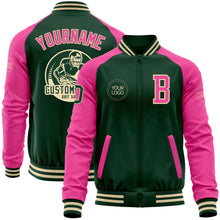 Load image into Gallery viewer, Custom Green Pink-Cream Bomber Varsity Letterman Two Tone Zipper Jacket