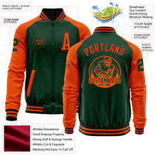 Load image into Gallery viewer, Custom Green Orange-Black Bomber Varsity Letterman Two Tone Zipper Jacket