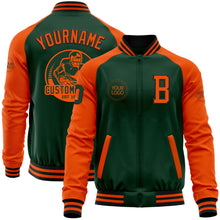 Load image into Gallery viewer, Custom Green Orange-Black Bomber Varsity Letterman Two Tone Zipper Jacket