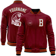 Load image into Gallery viewer, Custom Crimson Black-Orange Bomber Varsity Letterman Zipper Jacket